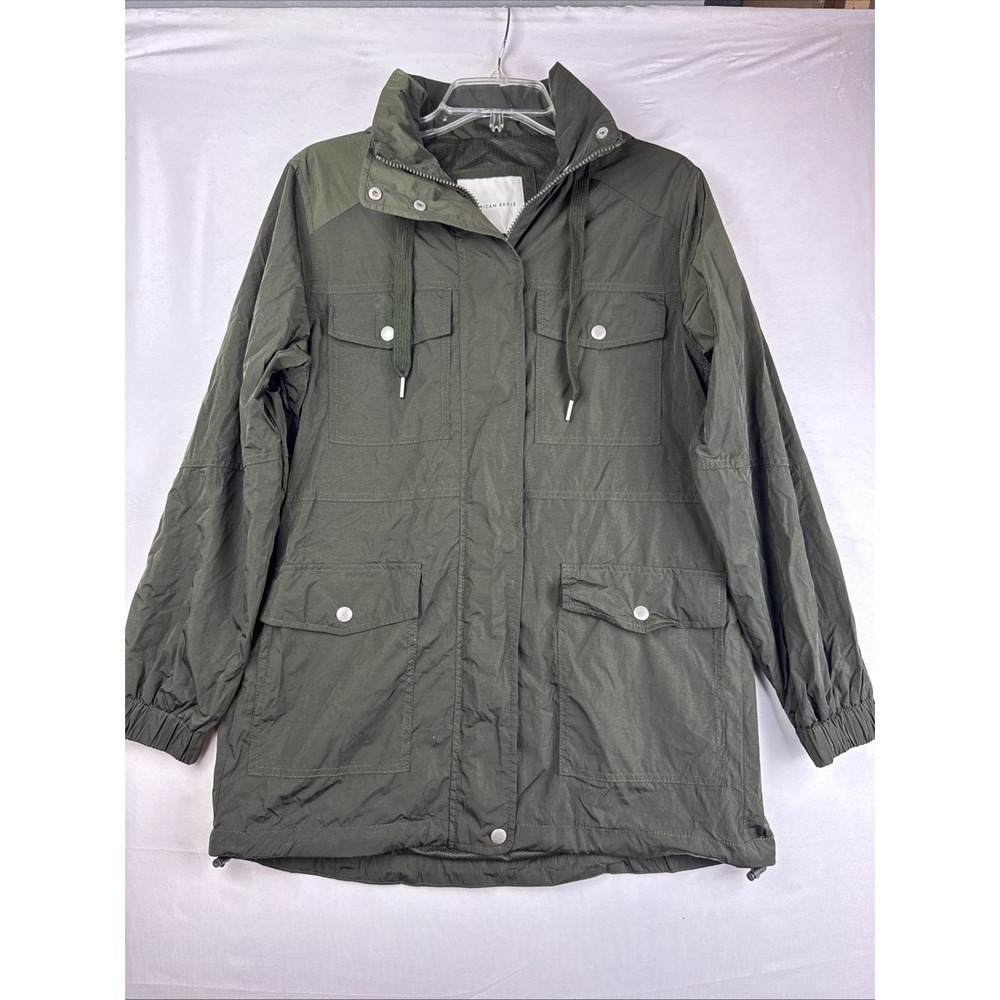 American Eagle‎ Olive Green Hooded Utility Anorak Jacket Men's Small Zip Pockets